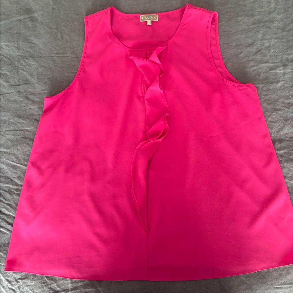 Laura Bright Pink Ruffle-Front Sleeveless Camisole